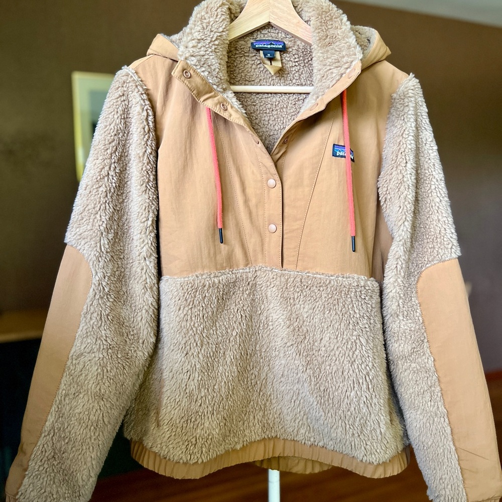 Patagonia Women's Retro X Tan Sherpa Pullover Half Snap Hooded Jacket Size MED